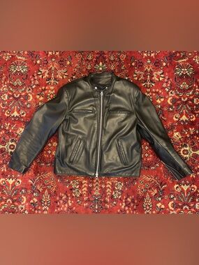 Bristol (Canadian Made Leather) Black Motorcycle Front-Zip Jacket